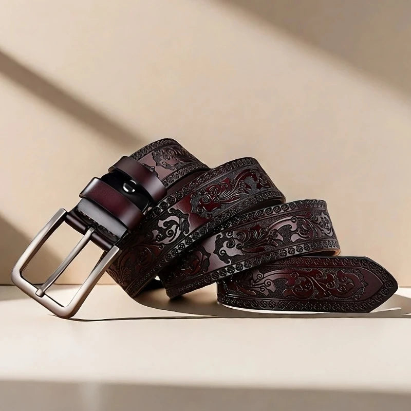 Novo Cinto Masculino de Couro Legítimo // Estilo Retrô Ocidental // Elegante, c/ Fivela de Liga