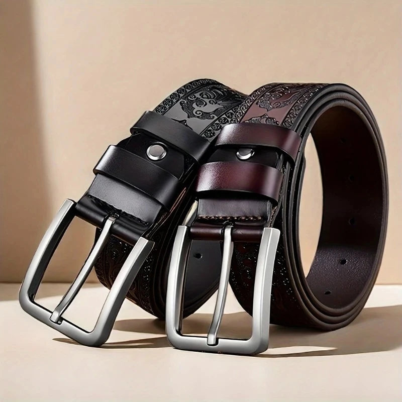Novo Cinto Masculino de Couro Legítimo // Estilo Retrô Ocidental // Elegante, c/ Fivela de Liga