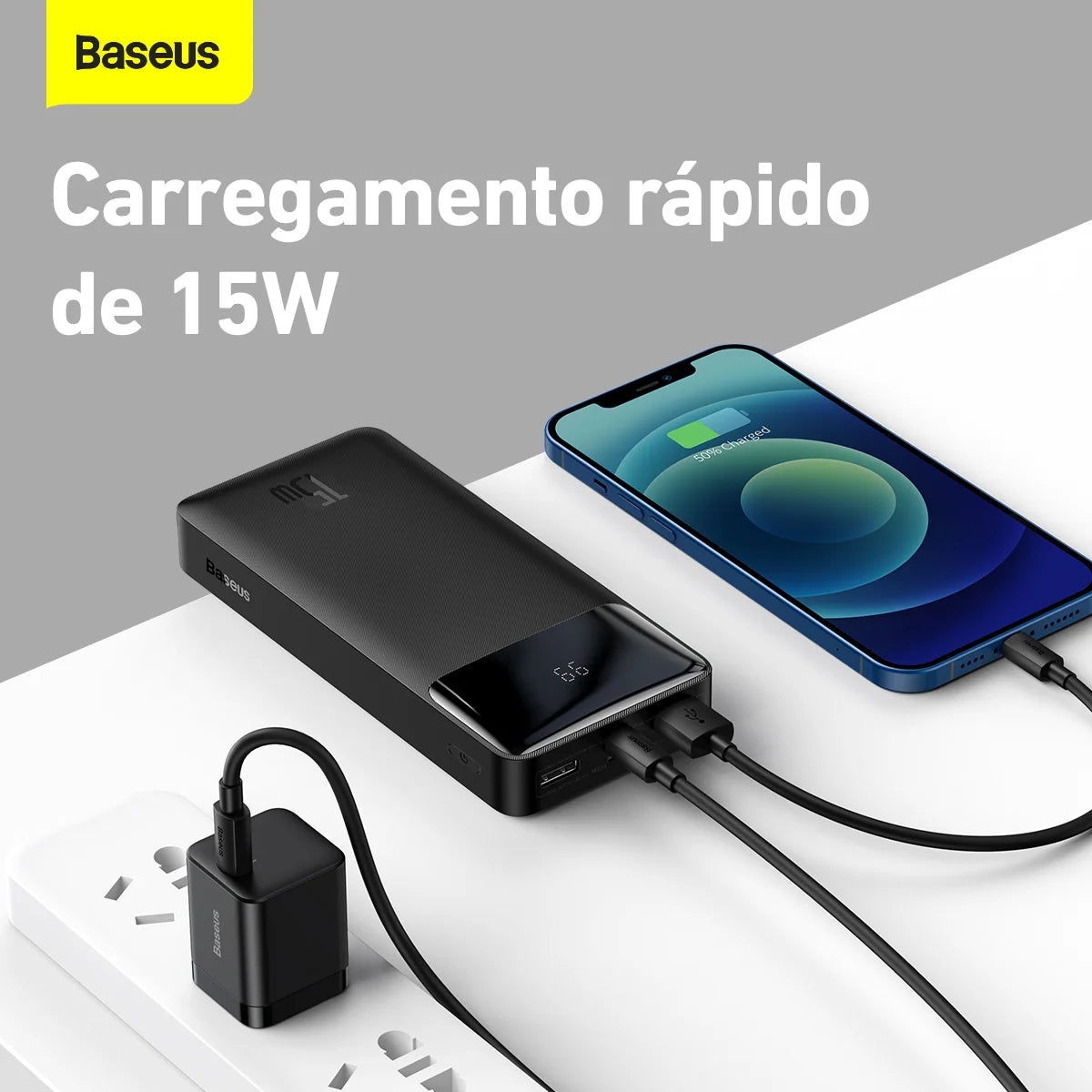 Powerbank Baseus 20.000mah 15w // Com Indicador De Carga LED // Carregamento Rapido // Bateria de Polimero de Litio de Alta Densidade