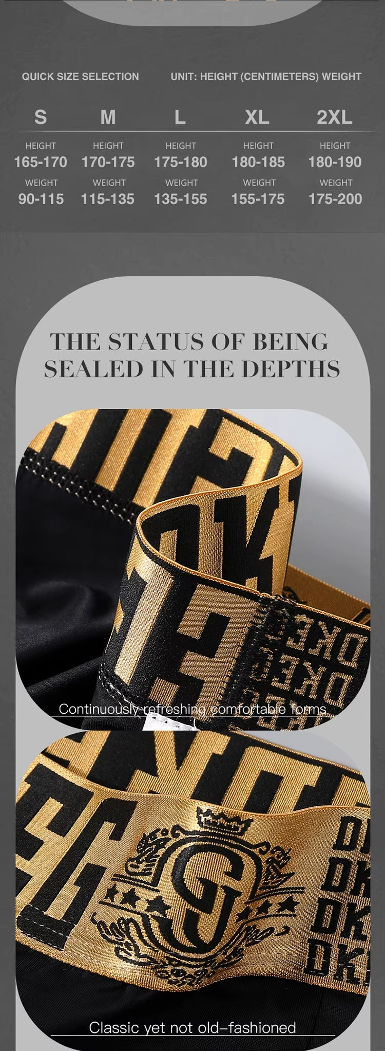 DKEG Masculino Luxuoso Preto e Dourado // Meninos Cueca Verão Gelo Seda // Antibacteriano Respirável // Boxer Shorts 4 peças Combinação