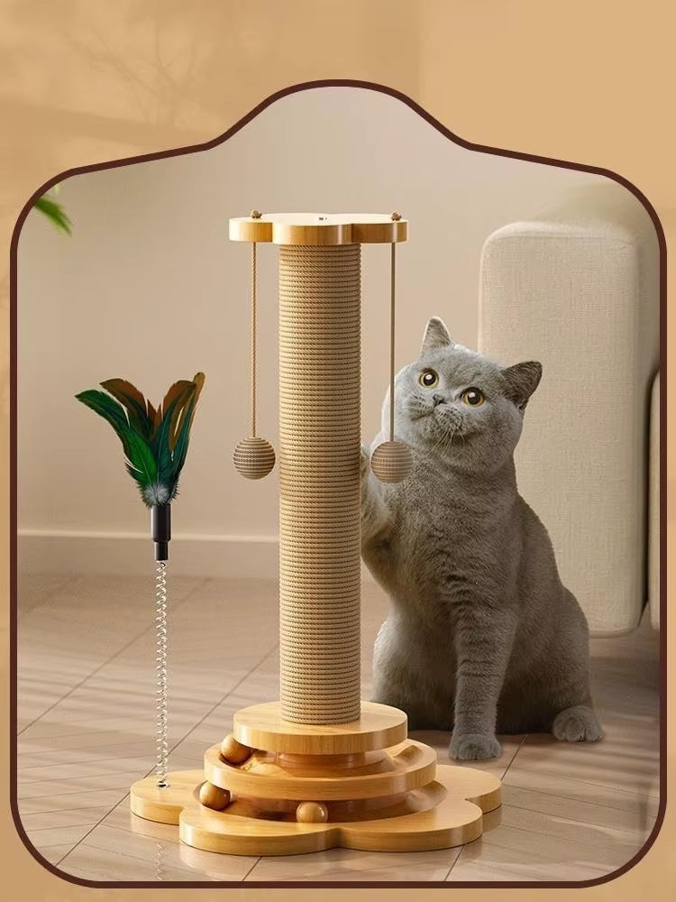Brinquedo p/ Gatos de Estimação // Plataforma Giratória de Madeira Maciça p/ Gatos // Bolas Divertidas p/ gatos // Tábua de Arranhar de Sisal Durável