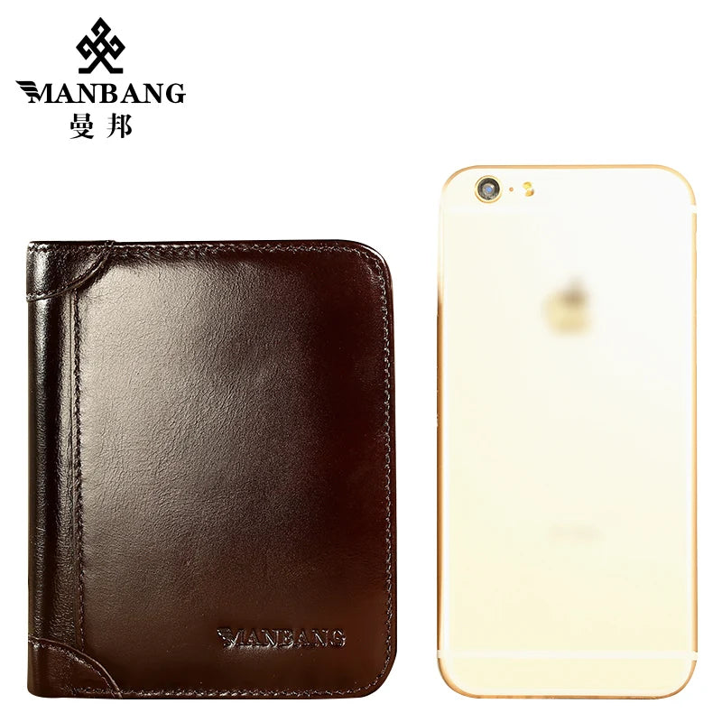 Carteira ManBang Estilo Clássico // Carteira Masculina de Couro Legítimo // Curta // Porta-Cartões // Carteira Masculina Fashion de Alta Qualidade