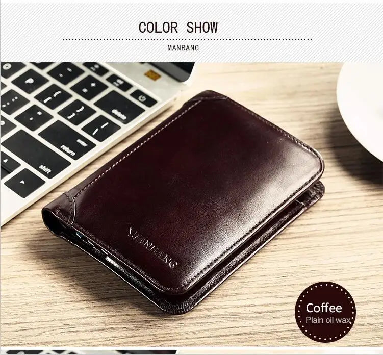 Carteira ManBang Estilo Clássico // Carteira Masculina de Couro Legítimo // Curta // Porta-Cartões // Carteira Masculina Fashion de Alta Qualidade