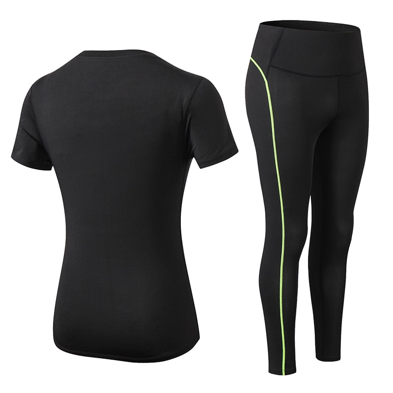 Conjunto YUERLIAN de Ioga de Secagem Rápida // 2 Peças Femininas de Manga Curta, Calças Compridas // Roupa de Fitness Plus Size