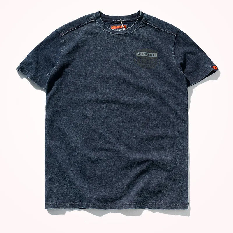 2025 Verão Nova American Street Manga Curta // Gola O // Estampada // Camiseta Masculina Moda Puro Algodão // Casual Lavado // Velho Bottoming Tops