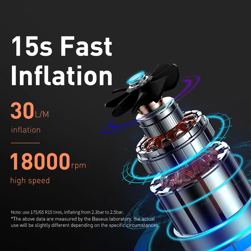 Mini Compressor de Ar para Carro Baseus 12V 150PSI // Inflador Portátil de Pneus de Carro // Bomba Inflável Digital Inteligente para Carro / Bicicleta / Barco // Bomba de Ar