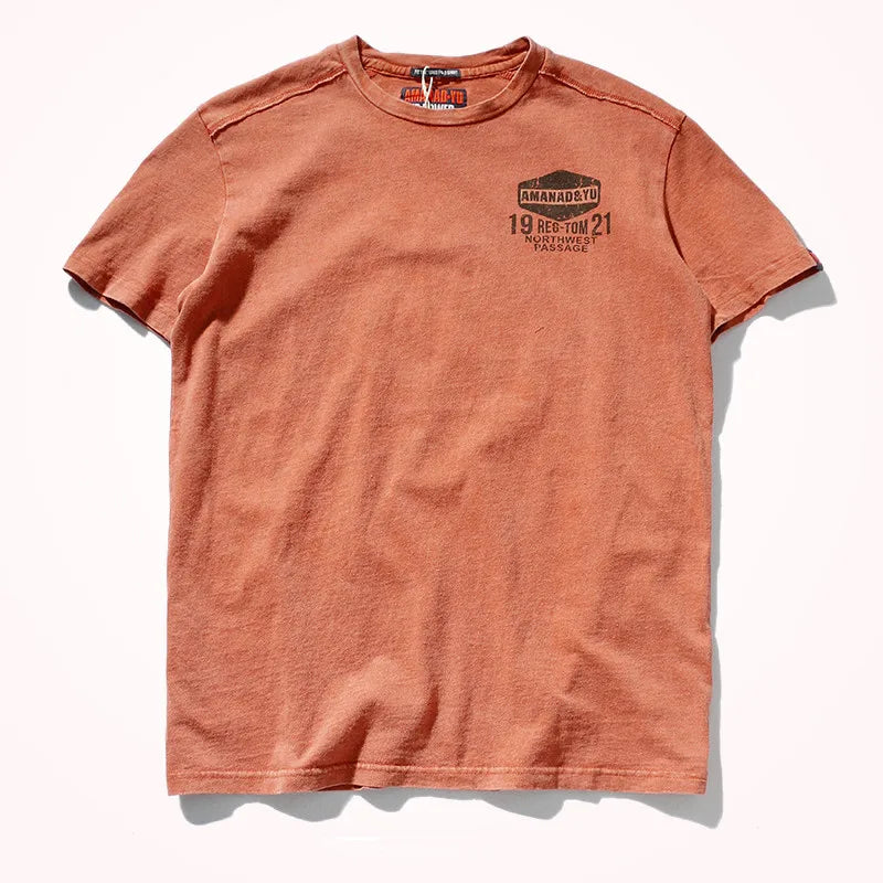 2025 Verão Nova American Street Manga Curta // Gola O // Estampada // Camiseta Masculina Moda Puro Algodão // Casual Lavado // Velho Bottoming Tops