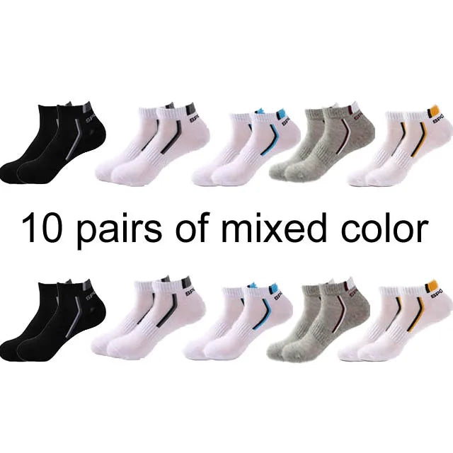 10 Pares de Meias Masculinas de Alta Qualidade // Meias Esportivas Respiráveis de Algodão // Malha, Casuais, Atléticas, de Verão, de Corte Fino // Curtas, tamanho 38-48