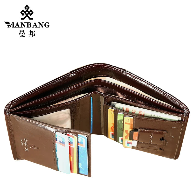 Carteira ManBang Estilo Clássico // Carteira Masculina de Couro Legítimo // Curta // Porta-Cartões // Carteira Masculina Fashion de Alta Qualidade