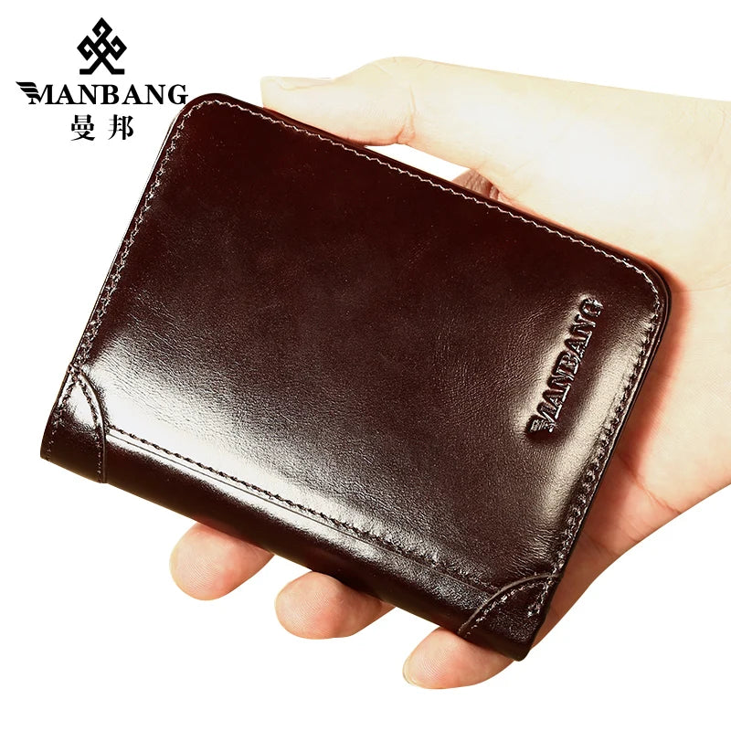 Carteira ManBang Estilo Clássico // Carteira Masculina de Couro Legítimo // Curta // Porta-Cartões // Carteira Masculina Fashion de Alta Qualidade