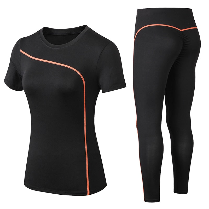 Conjunto YUERLIAN de Ioga de Secagem Rápida // 2 Peças Femininas de Manga Curta, Calças Compridas // Roupa de Fitness Plus Size