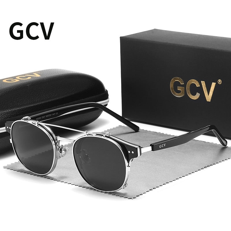Óculos de Sol GCV com Lente Removível // Dupla Camada // Óculos Blu-Ray Acetato // Gótico Retro Steampunk // Lindos Óculos de Sol com Proteção UV400, POLARIZADO, ESPELHO, Antirreflexo