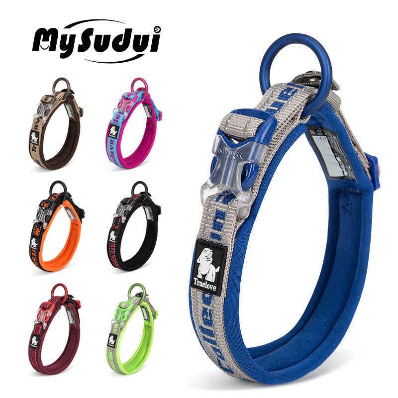 Coleiras Ajustáveis de Náilon para Cães Grandes e Pequenos TRUELOVE // Lindas Coleiras de Neoprene Reflexivo para Cães de Estimação, Resistentes e Macias por dentro. Seu Cãozinho Merece!!!