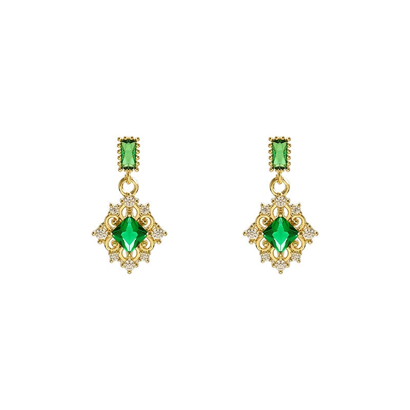 Brincos de Cristal Verde de Zircônia de Luxo WJBYRZI // Moda Neoclássica Geométrica Compacta // Joias Femininas de Designer Elegantes // Lindo Presente para sua Namorada!!!