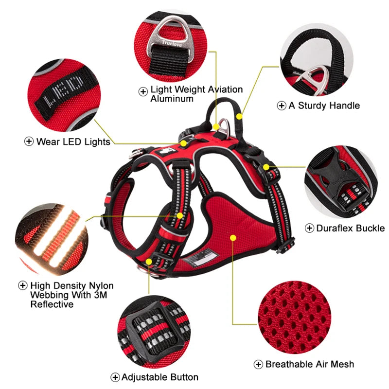 Truelove Pet Nylon Refletivo para Cães // Sem Puxão // Ajustável Médio/Grande // Colete de Segurança p/ Cães Travessos com Guia p/ Caminhada e Corrida