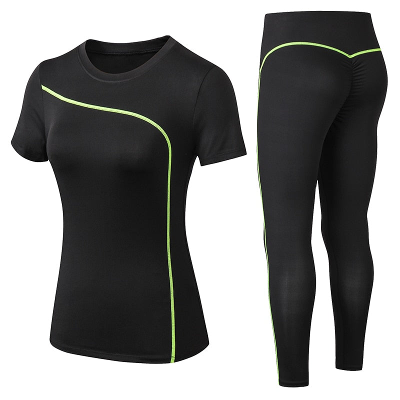 Conjunto YUERLIAN de Ioga de Secagem Rápida // 2 Peças Femininas de Manga Curta, Calças Compridas // Roupa de Fitness Plus Size