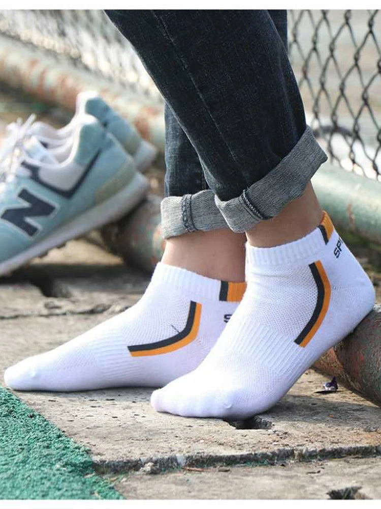 10 Pares de Meias Masculinas de Alta Qualidade // Meias Esportivas Respiráveis de Algodão // Malha, Casuais, Atléticas, de Verão, de Corte Fino // Curtas, tamanho 38-48