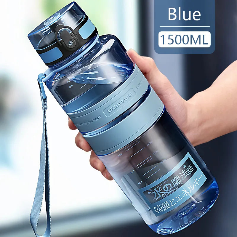 Garrafa de Água UZSPACE Esportiva Fitness, 1L / 1,5L, 2L // Grande Capacidade // Plástico Ecológico, Portátil, Á Prova de Vazamento // Você Sempre Hidratado(a)!!!