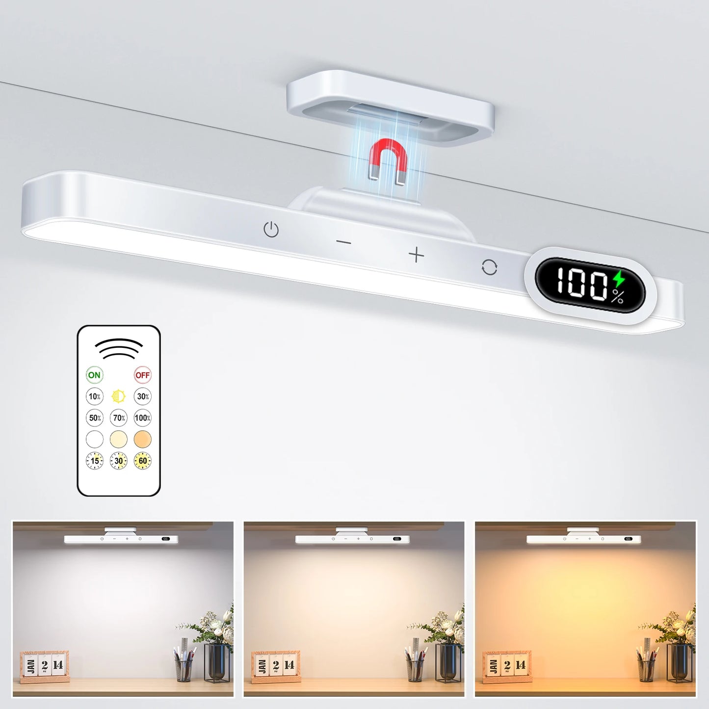 Luz Noturna Regulável WILLED de 5 W // 3 Cores // Luz de Maquiagem Ajustável c/ 2500 mAh // Recarregável // Para Armário, Mesa de Cabeceira, etc