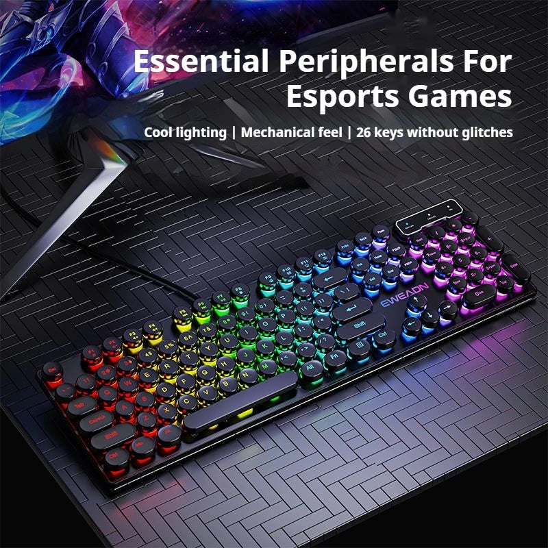 Teclado p/ Jogos EWEADN GX330 // 104 Teclas c/ Fio, Retro Punk // Teclas Redondas c/ Retroiluminação RGB // Para Laptop Windows