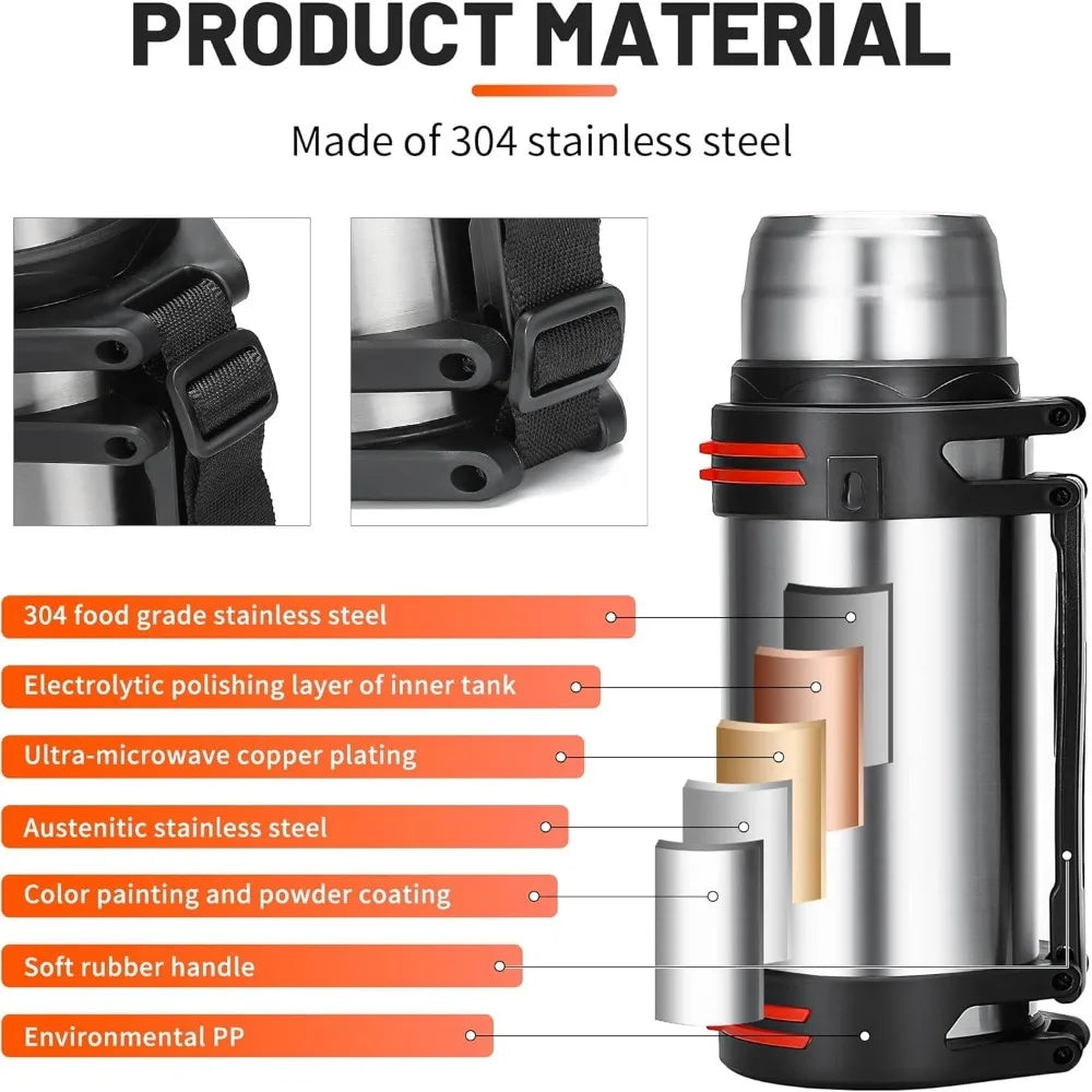 Garrafa Térmica de Aço Inoxidável c/ Grande Capacidade // Garrafa Térmica c/ Isolamento a Vácuo p/ Água // Para Viagens ao Ar Livre // Para Manter Aquecido Também