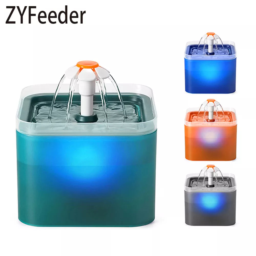 Fonte de Água Automática ZYfeeder Com Iluminação Led para Cães e Gatos 2L // Dispensador de Água USB para Animais de Estimação com Filtragem circulante