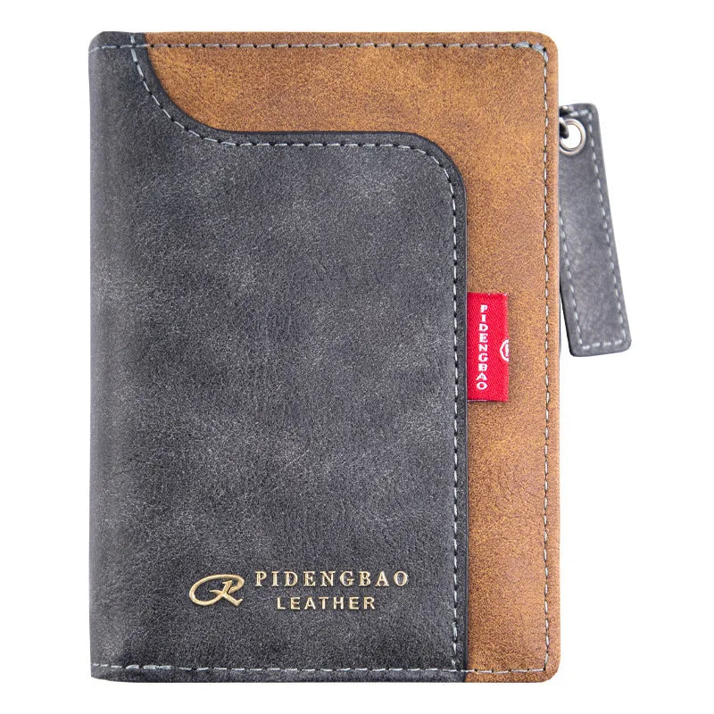 Carteira da Moda Masculina de Couro Sintético c/ Zíper Curto // Porta-Cartões Simples // Couro Macio // Clipe p/ Dinheiro // Porta-Moedas Retrô // Presentes p/ Estudantes