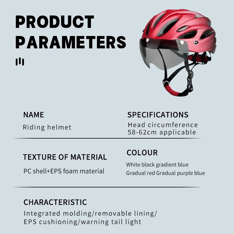 Capacete de Bicicleta com Luz Traseira de LED // Capacete de Ciclismo Adulto // Adequado para 58-62cm // Leve, Respirável, Colorido