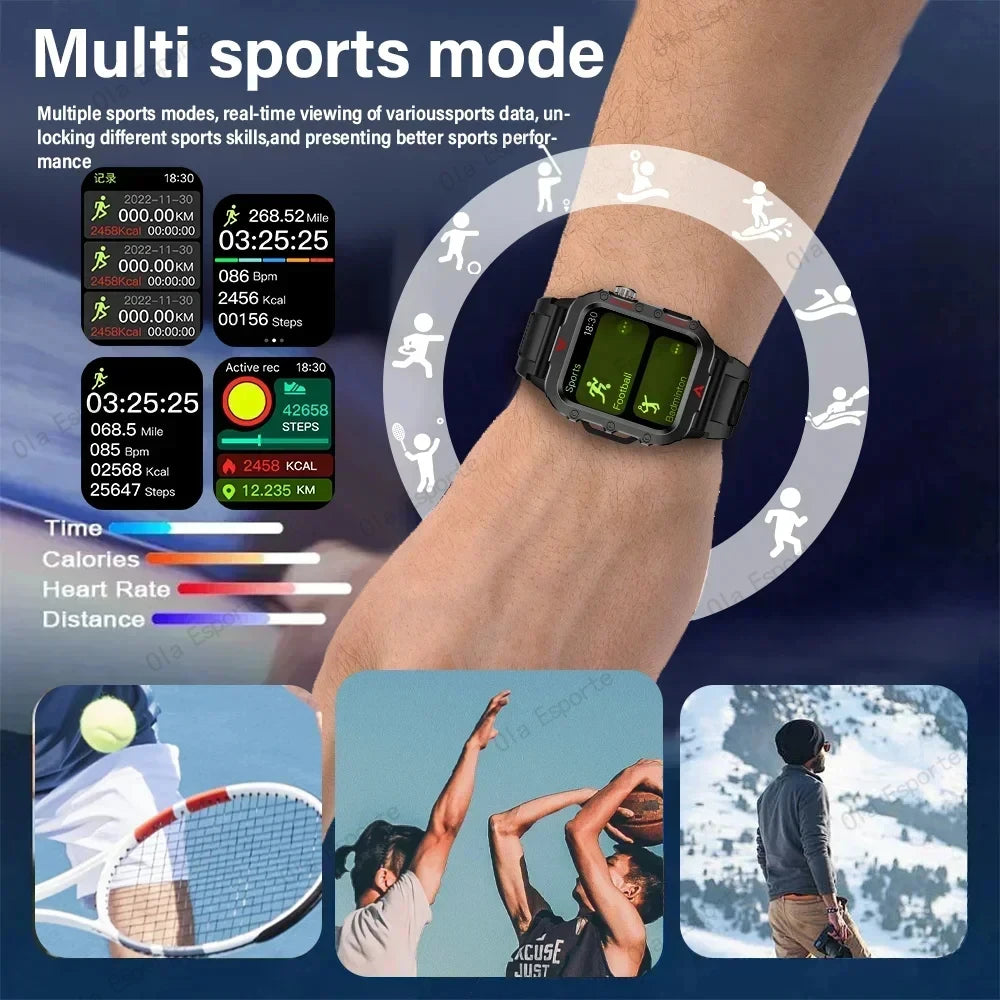 Novo Relógio Inteligente Militar Esportivo 2025 p/ Atividades ao ar livre // Unissex // Com Lanterna LED // Monitoramento de Saúde // 4,40cm, Bluetooth