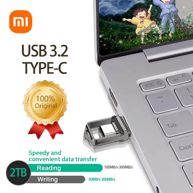 Pen Drives USB de Metal USB 3.2 de Alta Velocidade Xiaomi 2TB // Para Celular / Computador // Transmissão Mútua, Interface Tipo C // Portátil U-Disk