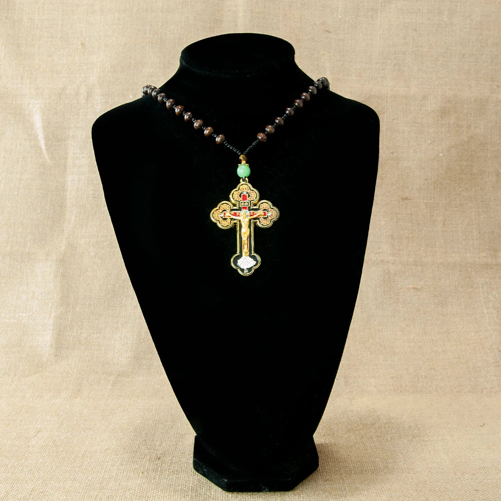 Colar Santo Graal de Jesus c/ Cruz Católica HTISOK // Caixa Sagrada // Rosário // Materiais Litúrgicos Banhados a Ouro