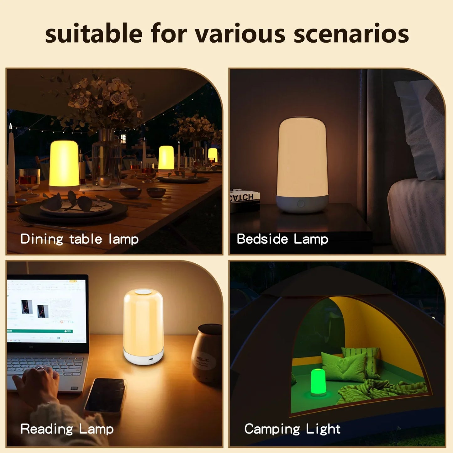 Lâmpada Noturna Inteligente Xiaomi p/ Mesa de Cabeceira // Luz LED Sensível ao Toque // RGB, Bateria de 3600 mAh // Lâmpada de Mesa Recarregável p/ Decoração