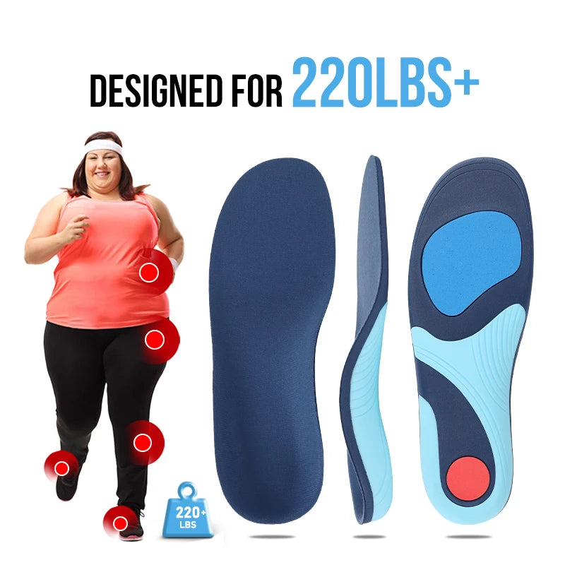 Palmilhas Ortopédicas Resistentes p/ Adultos c/ + de 100 kg // Suporte de Arco de EVA de Alta Densidade c/ Absorção de Choque p/ Fascite Plantar e Dor nas Costas