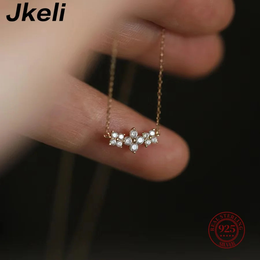 Jkeli Colar Romântico de Prata Esterlina 925 // Com Três Pétalas e Clavícula de Flor // Joias Requintadas p/ Festa e Casamento