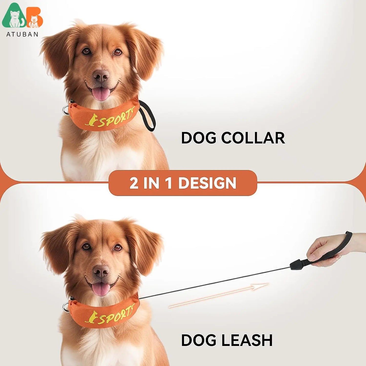 Conjunto de Coleira e Guia ATUBAN p/ Cães // Coleira Multifuncional / Com Guia Retrátil // Coleira Grande c/ Cordão Embutido