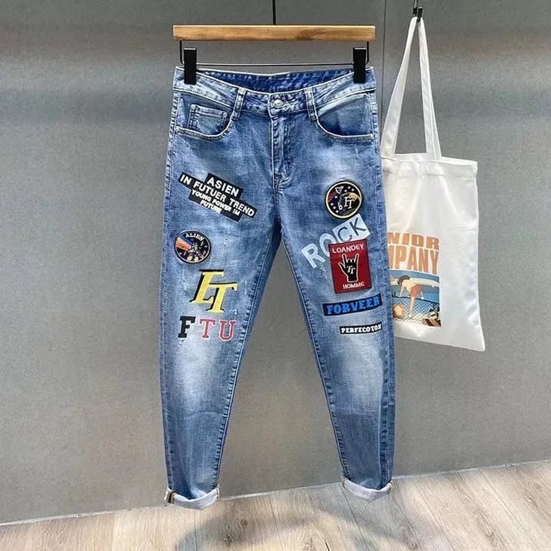 Calças de Brim Masculinas Moda de Rua / Hip-hop // Jeans Masculino Estilo Punk // Calças Jeans Verão Primavera // Masculino Elástico // Fino Ajuste e Alta Qualidade em Jeans Masculinos!!!