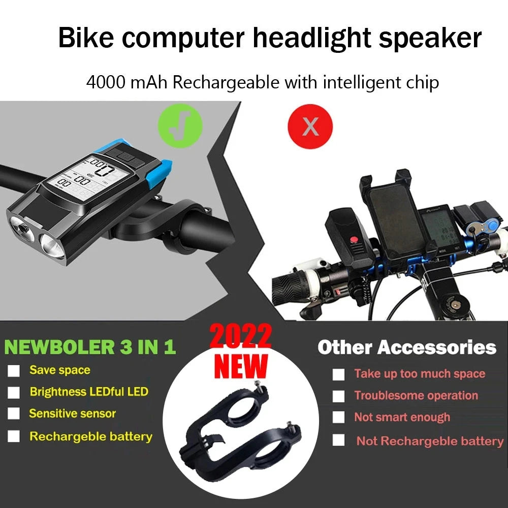 Lâmpada USB Bike Light Bicicleta NEWBOLER // 4 Modo Computador // 3 Modo Horn Lanterna Ciclo Bicicleta // Velocímetro Led Luzes Frontais