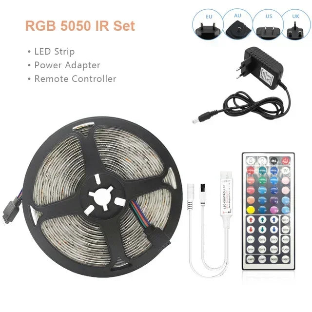 Fitas de LED RGB 12V, Fitas Adesivas p/ Áreas Internas // 5050, 5M, 10M, 15M // 30/60 LEDs por Metro // Cordão de Gelo, Decoração de Ambiente