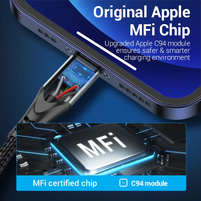 Cabo de Carregamento c/ Certificação Vention-MFi // Cabo PD USB C p/ Lightning p/ iPhone 14, 13, 12, 11 Pro Max, AirPods Pro, iPad XS, 30 W