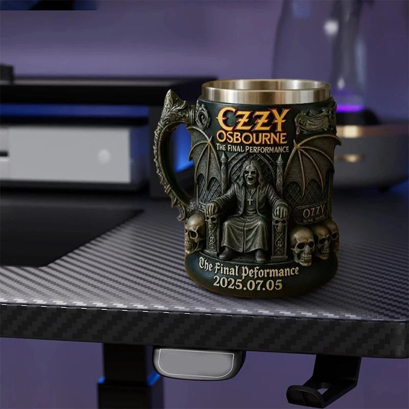 Caneca Comemorativa de Halloween 3D Ozzy Osbourne // Caveira de Aço Inoxidável // Copo de Água // Caneca de Cerveja // Xícara de Café