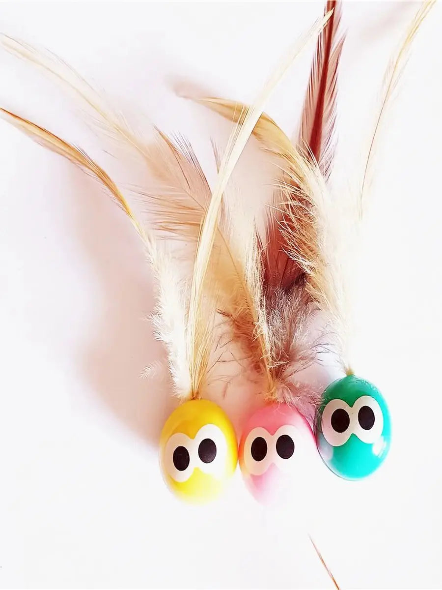 Pacote c/ 5 Bolas de Brinquedo p/ Gatos com Caudas de Penas // Estimula a Brincadeira Instintiva // Aumenta o Vínculo Entre o Animal de Estimação e o Dono