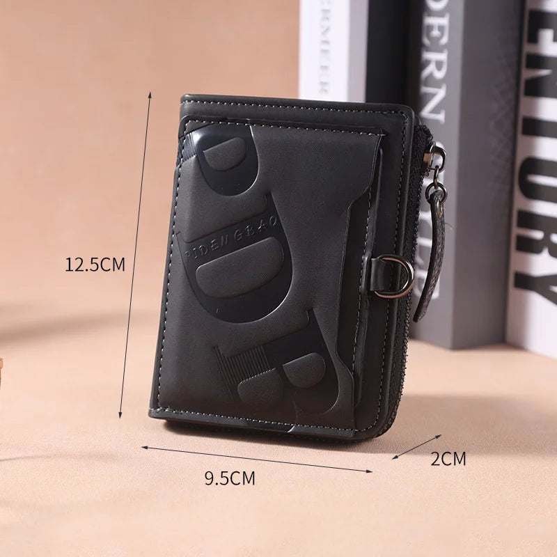 Carteira da Moda Masculina de Couro Sintético c/ Zíper Curto // Porta-Cartões Simples // Couro Macio // Clipe p/ Dinheiro // Porta-Moedas Retrô // Presentes p/ Estudantes