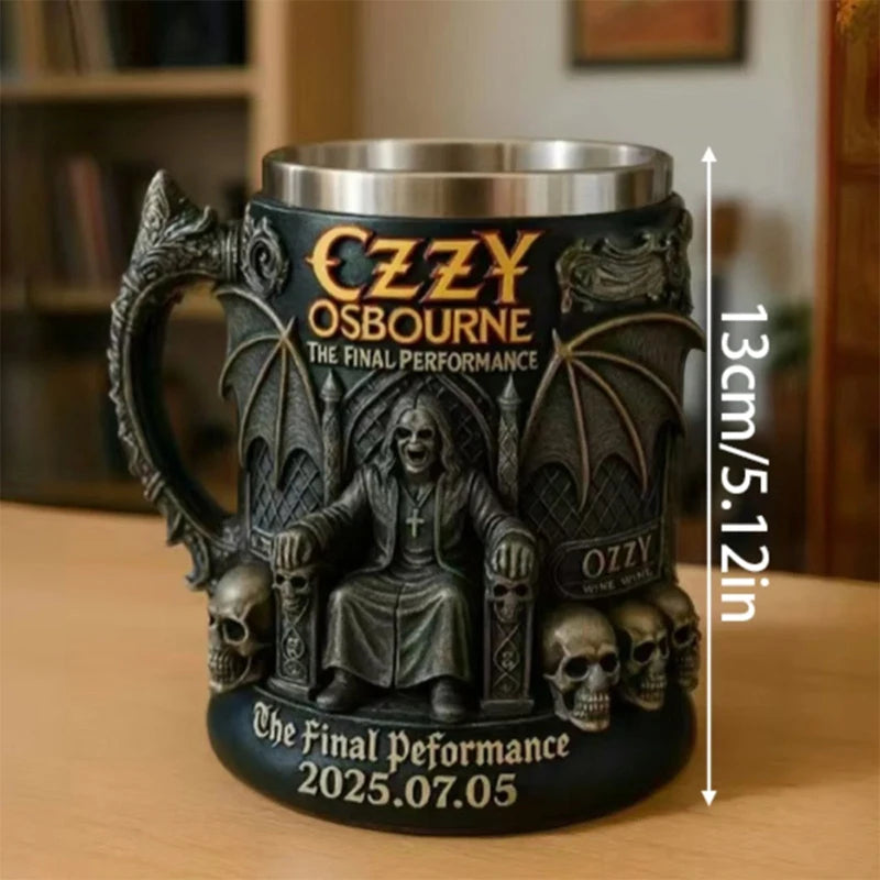 Caneca Comemorativa de Halloween 3D Ozzy Osbourne // Caveira de Aço Inoxidável // Copo de Água // Caneca de Cerveja // Xícara de Café