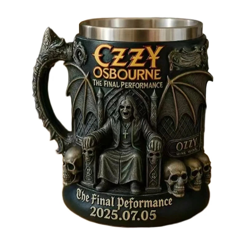 Caneca Comemorativa de Halloween 3D Ozzy Osbourne // Caveira de Aço Inoxidável // Copo de Água // Caneca de Cerveja // Xícara de Café