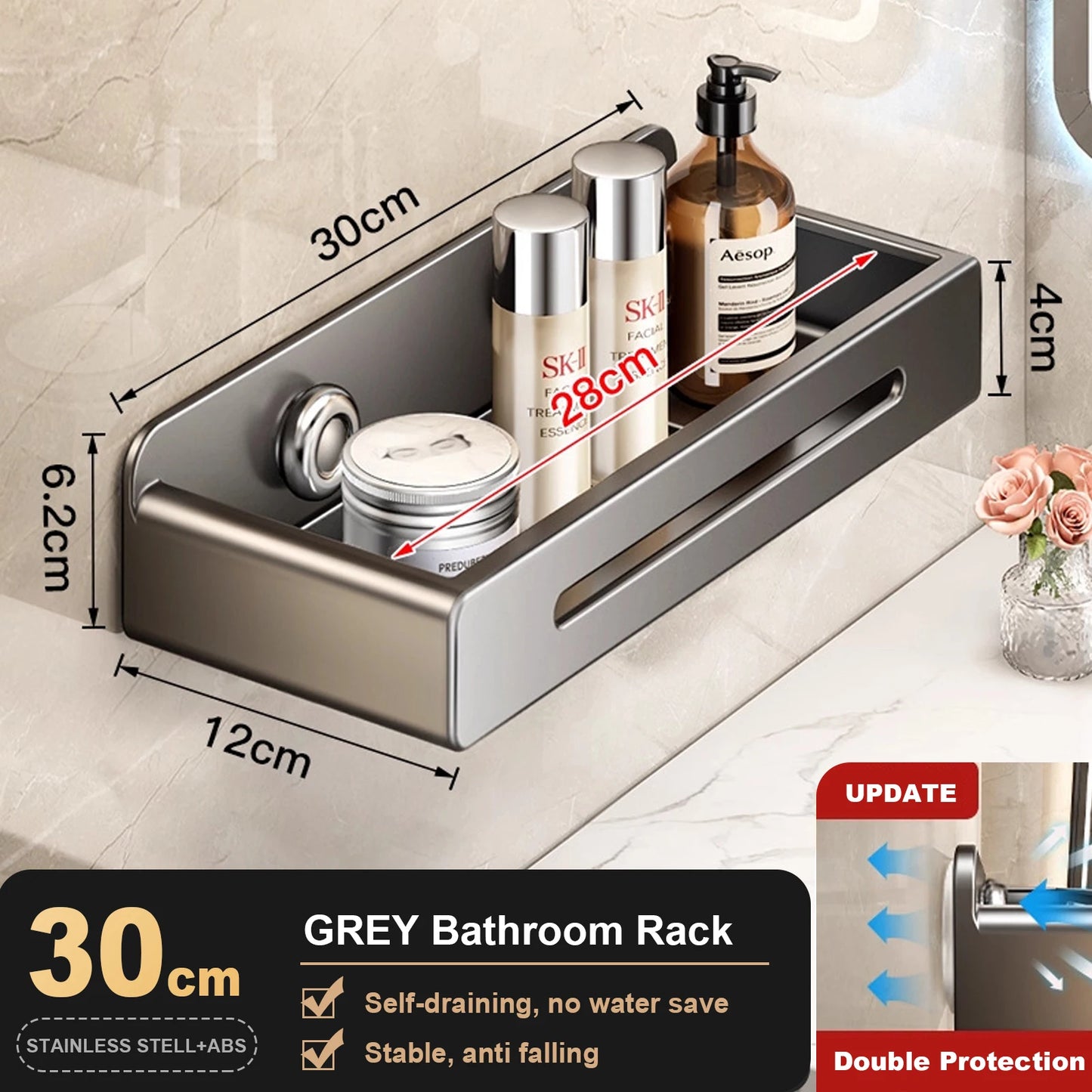 Suporte de Parede p/ Banheiro // Prateleira p/ Vaso Sanitário // Em Aço Inoxidável // Sem Necessidade de Furar // Organizador p/ Banheiro e Pia de Cozinha.