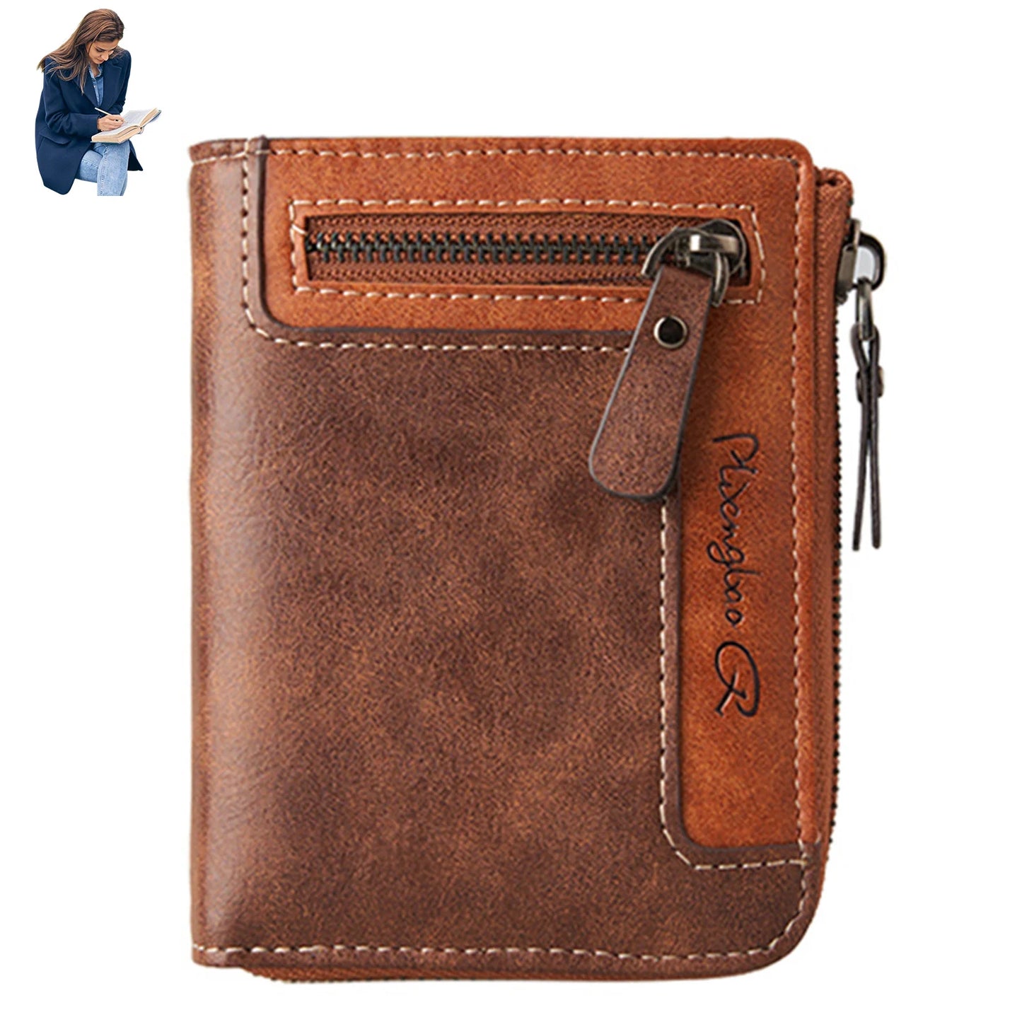 Carteira da Moda Masculina de Couro Sintético c/ Zíper Curto // Porta-Cartões Simples // Couro Macio // Clipe p/ Dinheiro // Porta-Moedas Retrô // Presentes p/ Estudantes