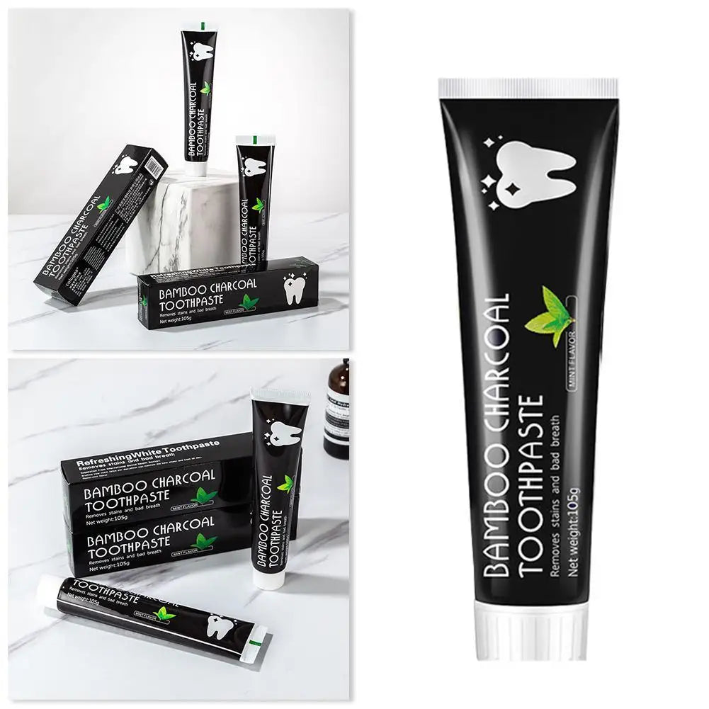 Creme Dental Preto de Bambu para Clareamento Dental 105g // Limpeza Profunda Carvão // Clareamento Dental Multiuso // Creme Dental Preto