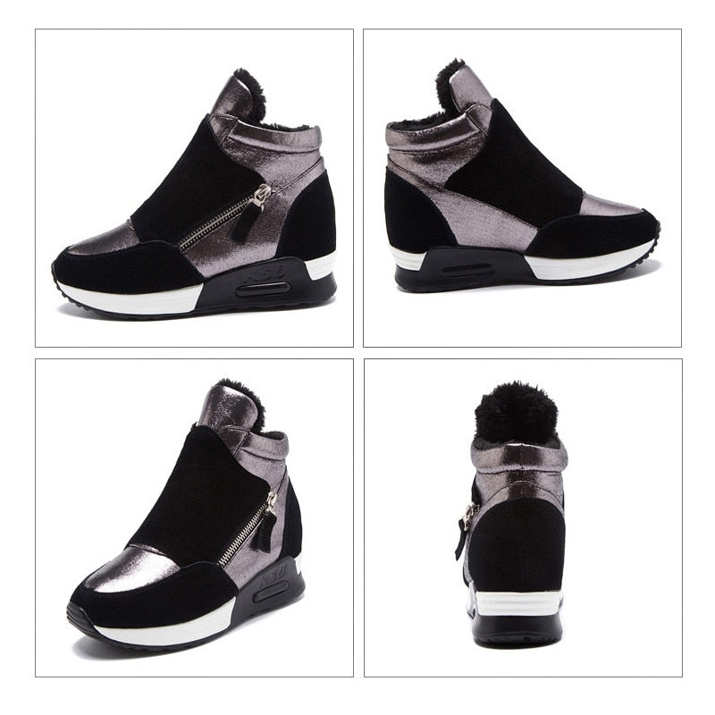 Botas de Camurça YUYAN HAPPY HOUR Sapatos de Inverno // Couro Feminino Sapatos quentes // Moda Ins Tênis Femininos Altura Crescente Botas de Neve kt004
