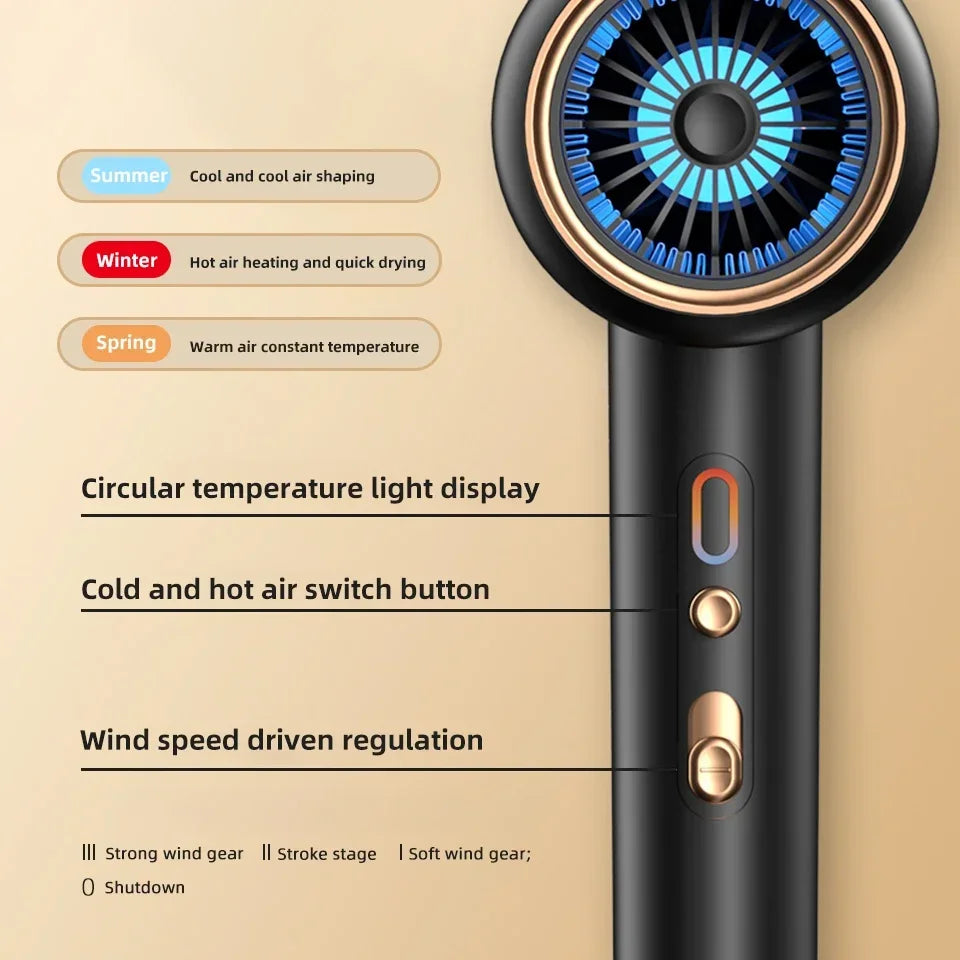 Secador de Cabelo Profissional // Escova de ar Quente e Frio // Secador de Cabelo Negativo Lonic // Super Potente // Ferramenta de Salão, 2400W, 3 Velocidades