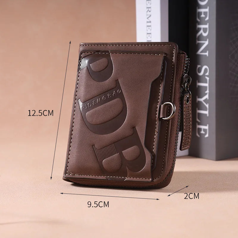 Carteira da Moda Masculina de Couro Sintético c/ Zíper Curto // Porta-Cartões Simples // Couro Macio // Clipe p/ Dinheiro // Porta-Moedas Retrô // Presentes p/ Estudantes